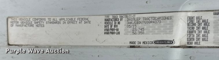 image for item EU6265 2016 Freightliner  Cascadia 113 semi truck