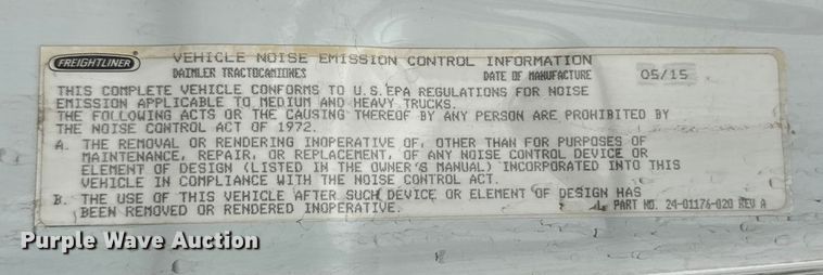 image for item EU6265 2016 Freightliner  Cascadia 113 semi truck