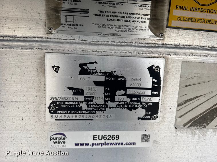 image for item EU6269 2018 Mac flatbed trailer