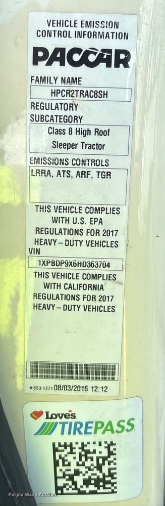 image for item YA0791 2017 Peterbilt 579 semi truck