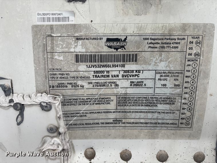 image for item YA0826 2006 Wabash DVCVHPC dry van trailer