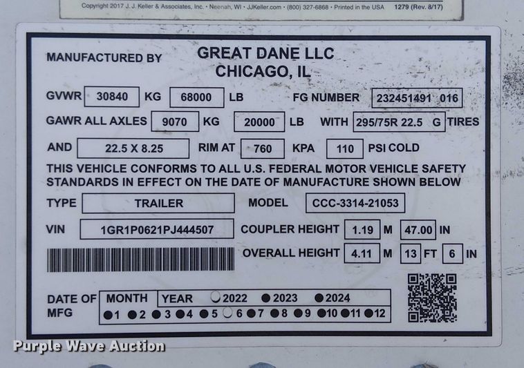 image for item YA1035 2023 Great Dane CCC-3314-21053 dry van trailer