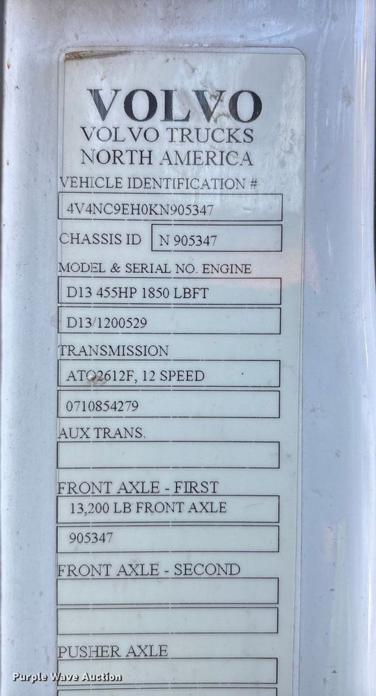 image for item YA1040 2019 Volvo VNL semi truck