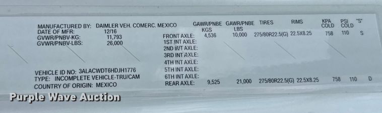 image for item YA1053 2017 Freightliner Business Class M2 refrigerated truck