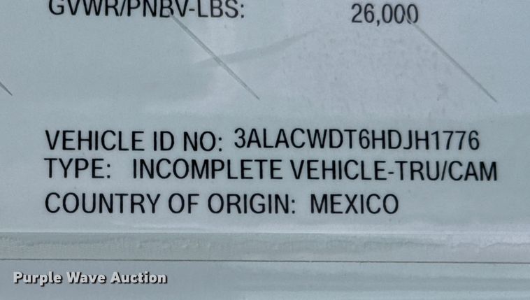 image for item YA1053 2017 Freightliner Business Class M2 refrigerated truck