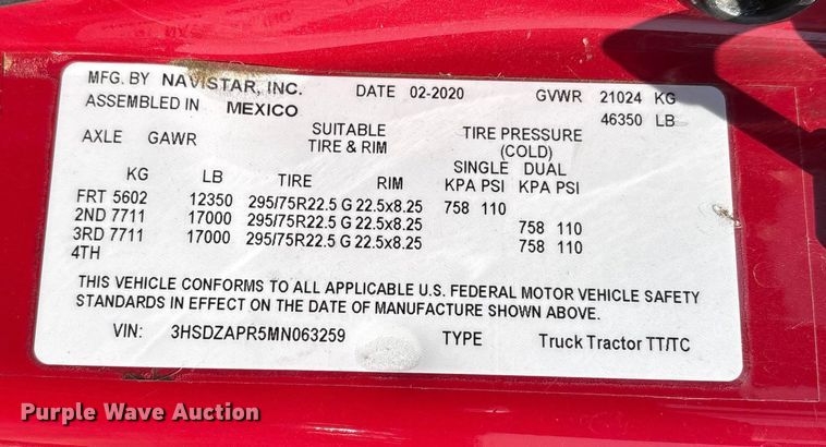 image for item YA1087 2021 International LT625 semi truck