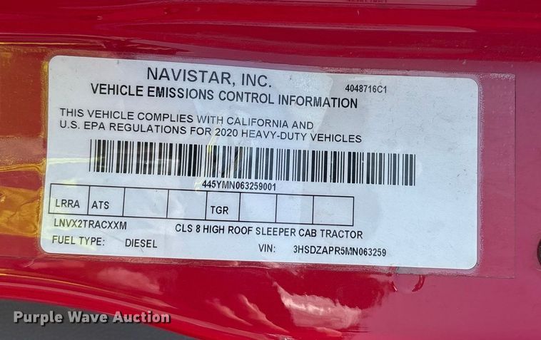 image for item YA1087 2021 International LT625 semi truck