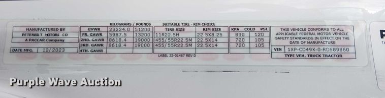 image for item YA1228 2024 Peterbilt 567 semi truck