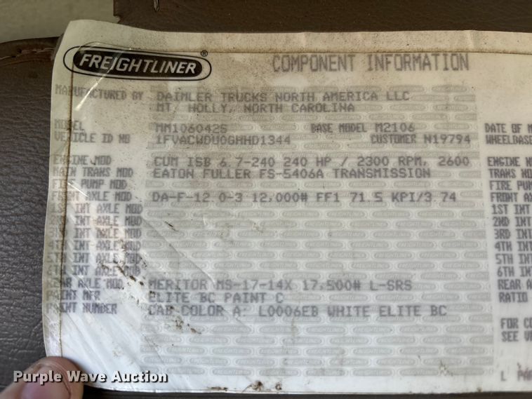 image for item YA1257 2016 Freightliner Business Class M2 forestry bucket truck