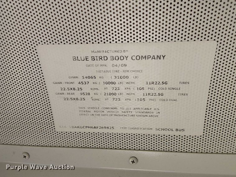 image for item DJ7853 2010 BlueBird Vison school bus