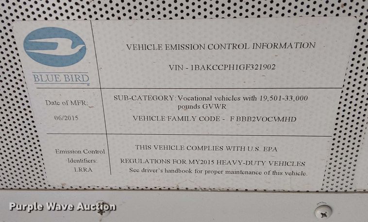 image for item DJ7854 2016 BlueBird Vision school bus