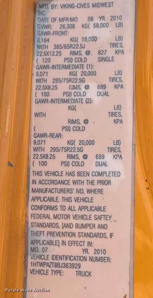 image for item DO2399 2011 International WorkStar 7500 dump truck