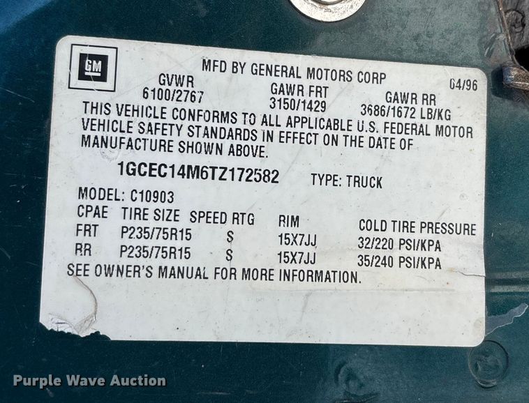 image for item DU1481 1996 Chevrolet C1500 pickup truck