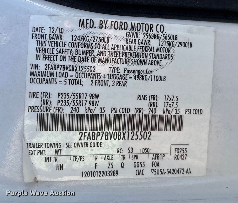 image for item DU1483 2011 Ford Crown Victoria Police Interceptor 