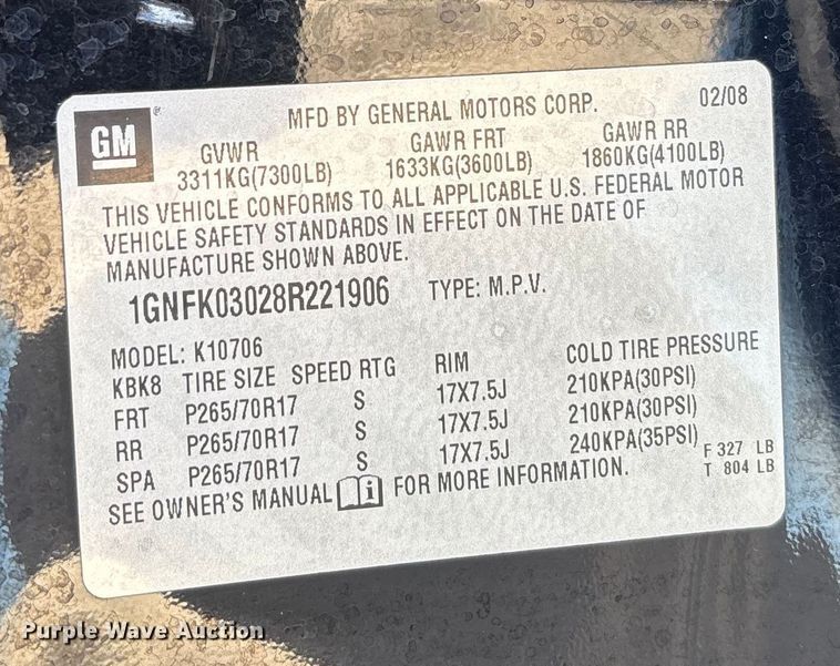 image for item DU1484 2008 Chevrolet Tahoe Police SUV