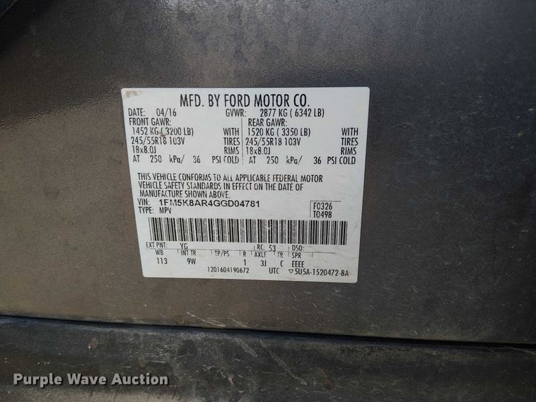 image for item DU3666 2016 Ford Explorer Police Interceptor SUV