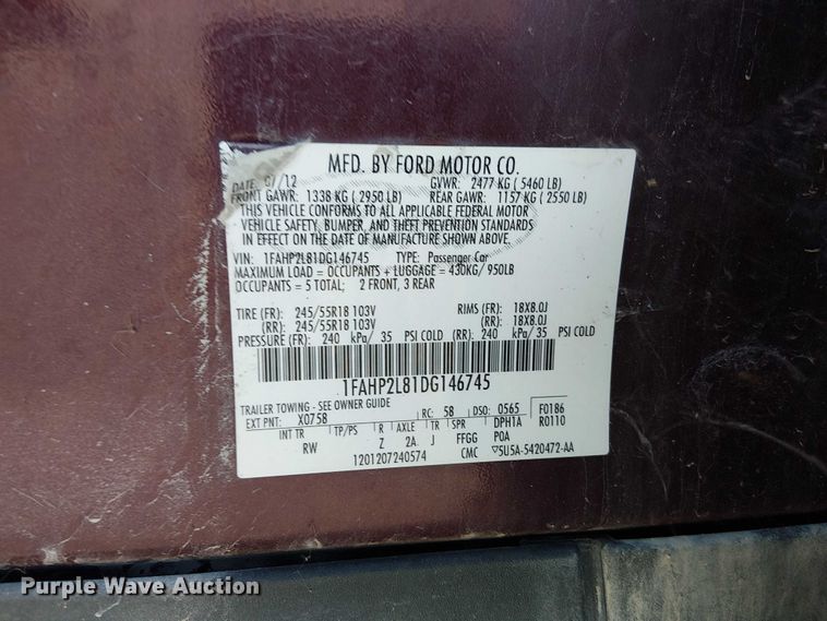 image for item DU3667 2013 Ford Taurus Police Interceptor 