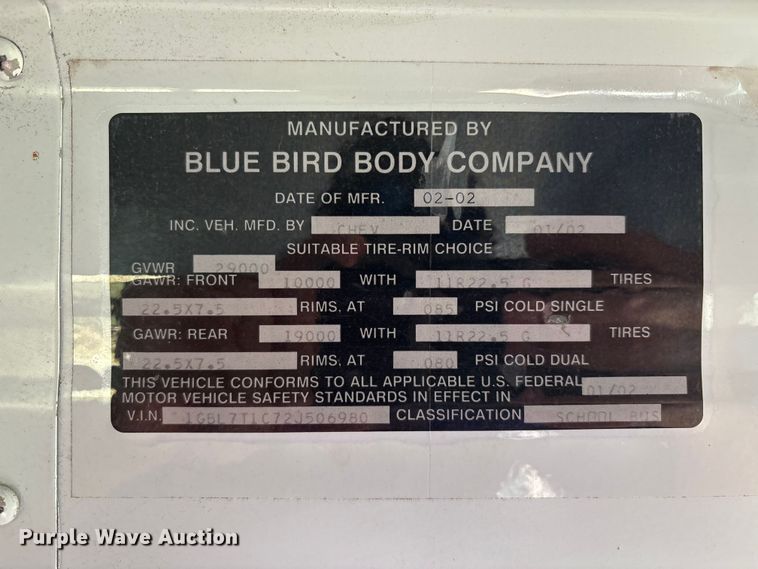 image for item DV5006 2002 Chevrolet B7T school bus