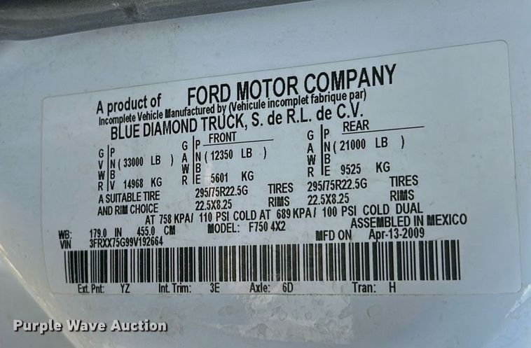 image for item DW4276 2009 Ford F750 Super Duty bucket truck