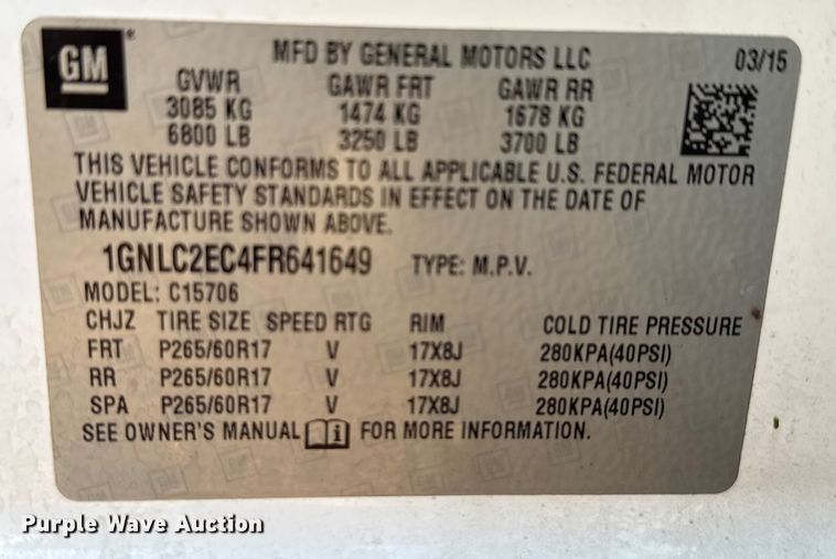 image for item DX5766 2015 Chevrolet Tahoe Police SUV