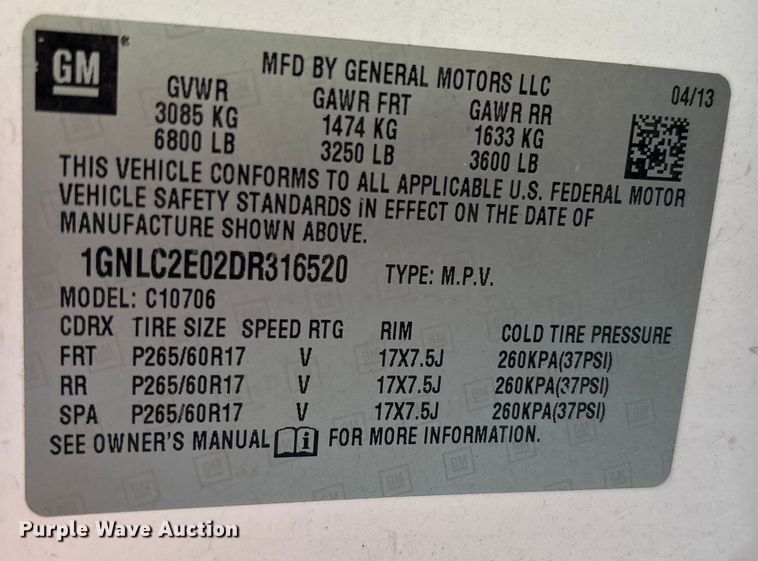 image for item DX5767 2013 Chevrolet Tahoe Police SUV