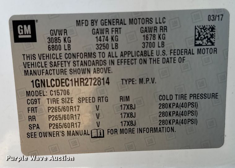 image for item DX5771 2017 Chevrolet Tahoe Police SUV