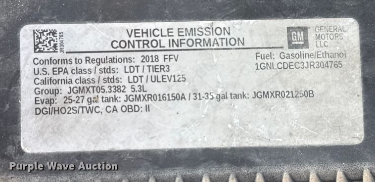 image for item DX5772 2018 Chevrolet Tahoe Police SUV