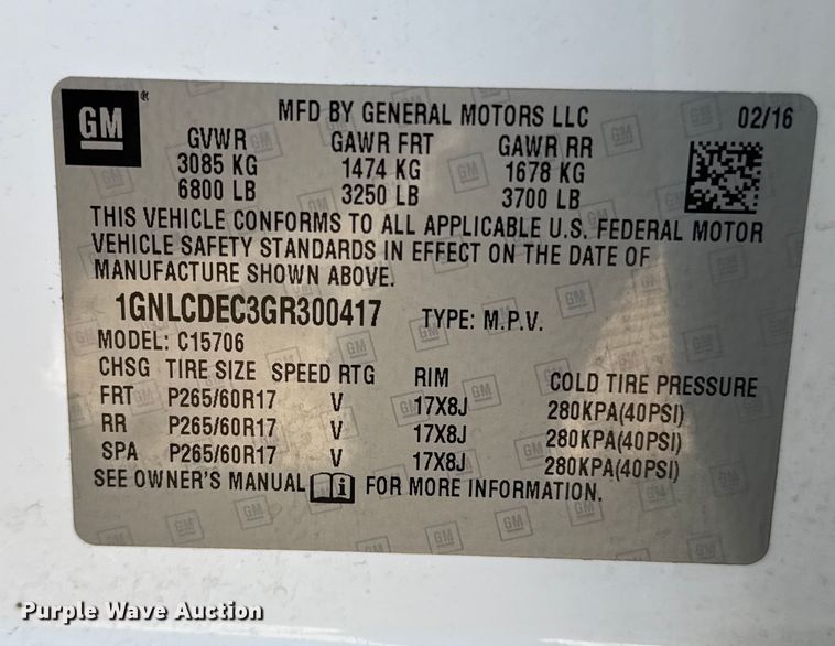 image for item DX5773 2016 Chevrolet Tahoe Police SUV