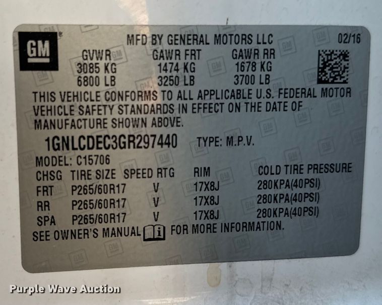 image for item DX5774 2016 Chevrolet Tahoe Police SUV