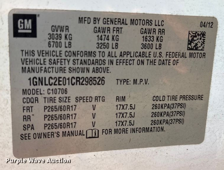 image for item DX5775 2012 Chevrolet Tahoe Police SUV