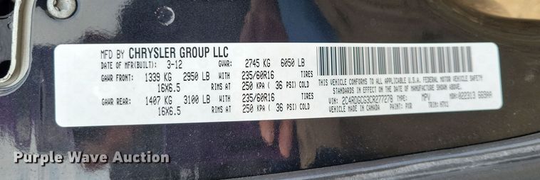 image for item DX6468 2012 Dodge Grand Caravan van