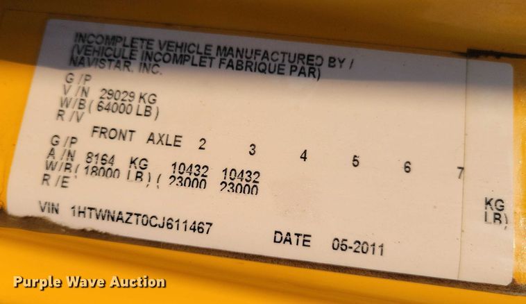 image for item DX7269 2012 International  7500 dump truck