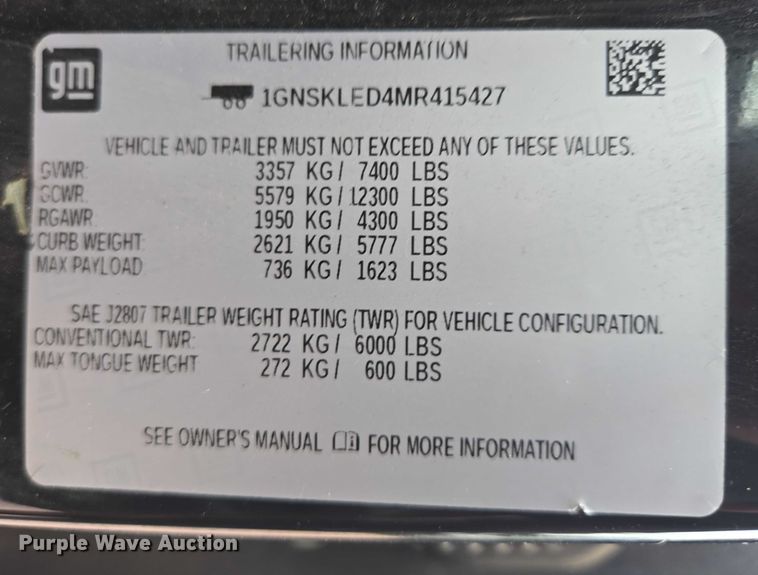 image for item DY1149 2021 Chevrolet Tahoe SUV