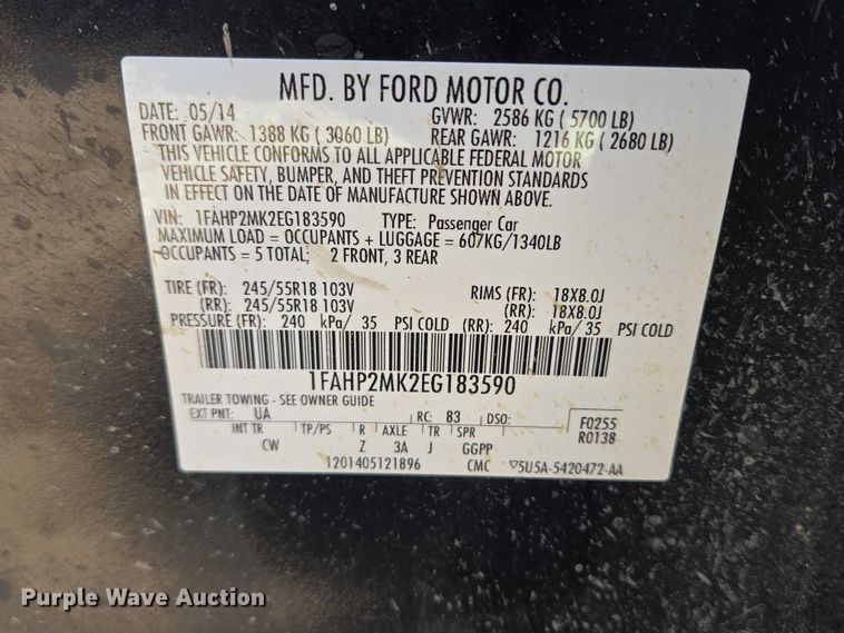 image for item DY1418 2014 Ford Taurus Police Interceptor 