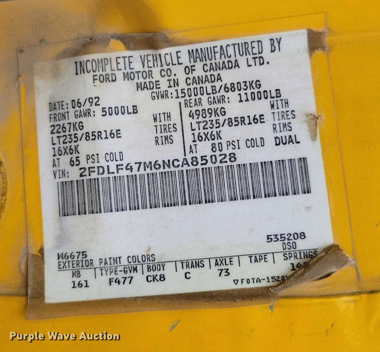 image for item DZ6710 1992 Ford F450 Super Duty utility / service truck