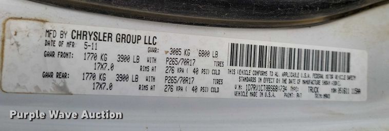 image for item DZ6712 2011 RAM 1500 Crew Cab pickup truck