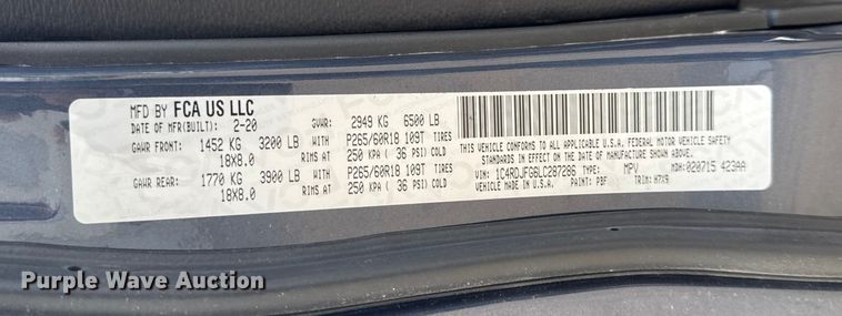 image for item EA1966 2020 Dodge Durango SSV SUV