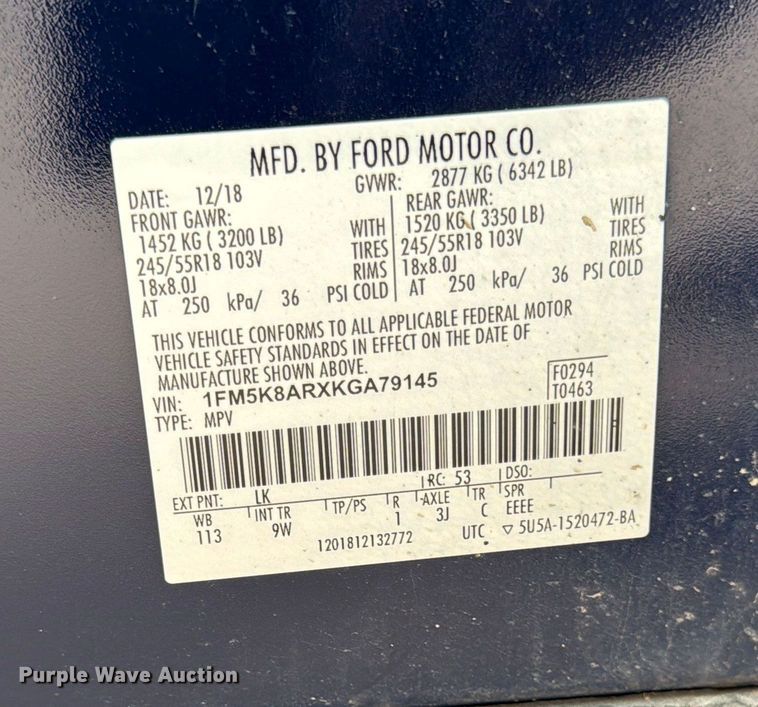 image for item EA1968 2019 Ford Explorer Police Interceptor SUV