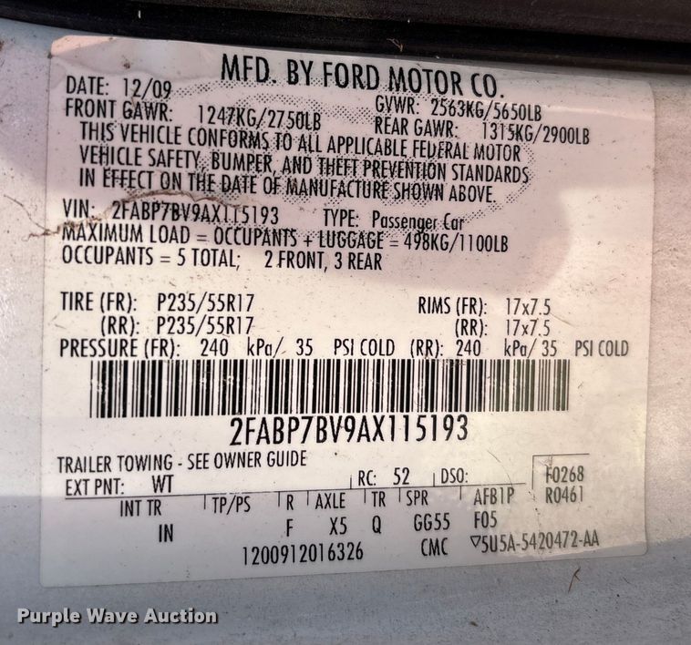 image for item EA6971 2010 Ford Crown Victoria Police Interceptor 