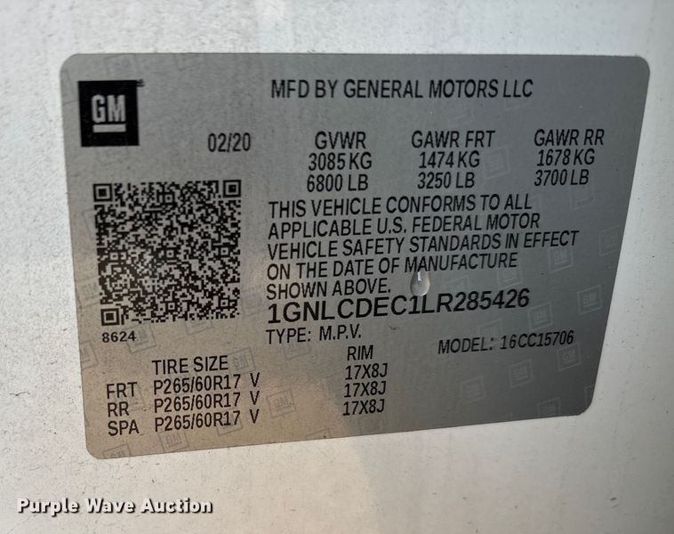 image for item EA7571 2020 Chevrolet Tahoe Police SUV