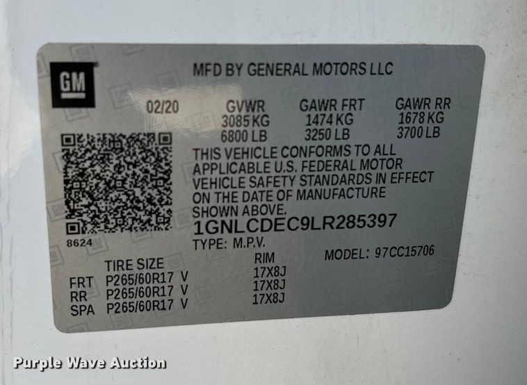 image for item EA7572 2020 Chevrolet Tahoe Police SUV