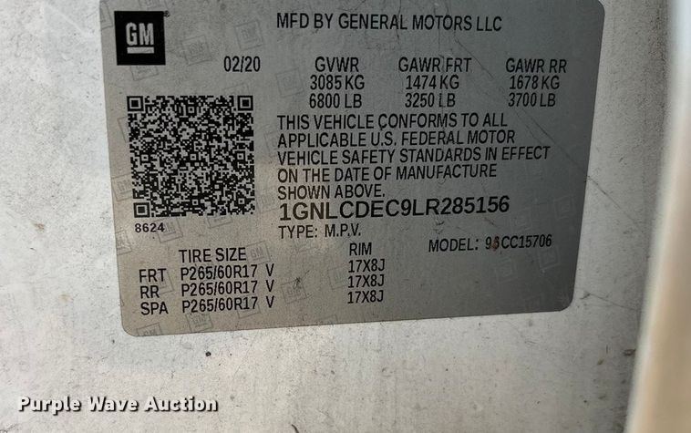 image for item EA7573 2020 Chevrolet Tahoe Police SUV