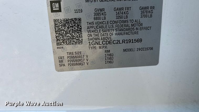 image for item EA7574 2020 Chevrolet Tahoe Police SUV