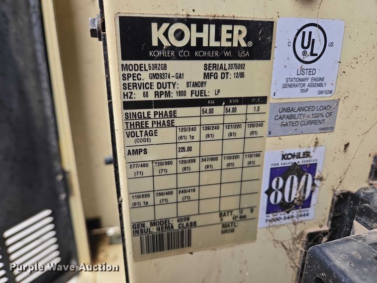 image for item EB1115 Kohler Powersystems 50 generator