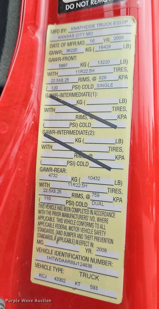 image for item EB8378 2009 International SA525 dump truck