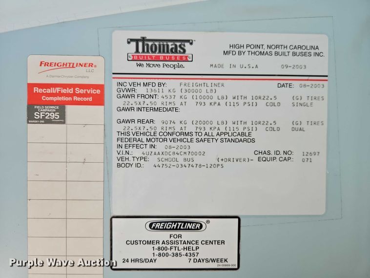 image for item EB8399 2004 Thomas Built school bus