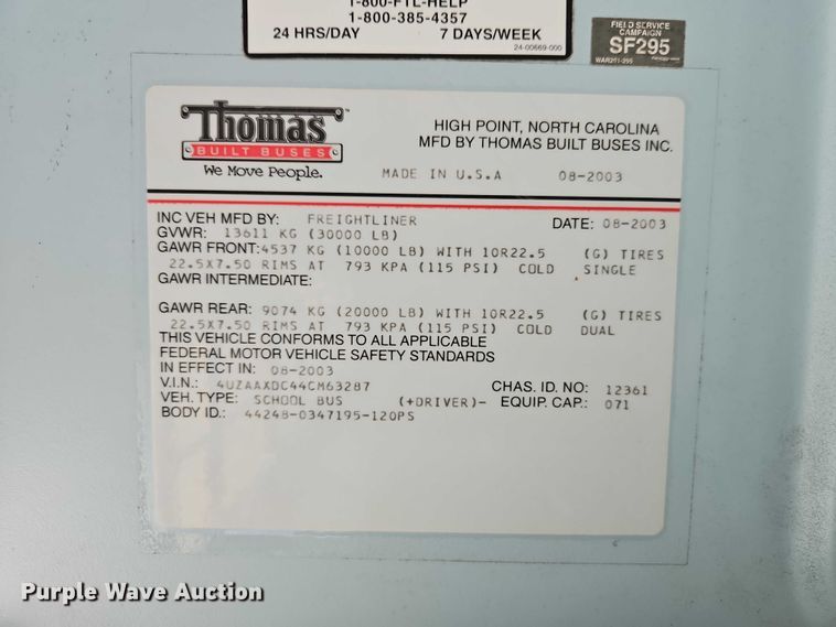 image for item EB8400 2004 Thomas Built school bus