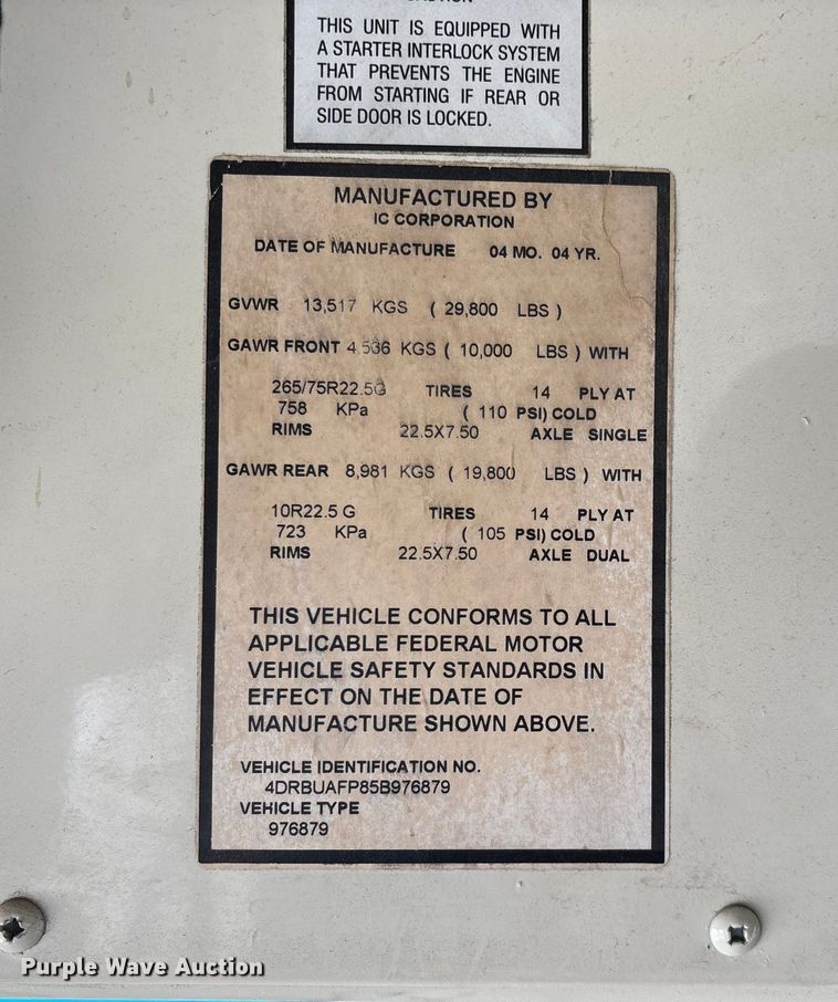 image for item ED2303 2005 International PB105 school bus