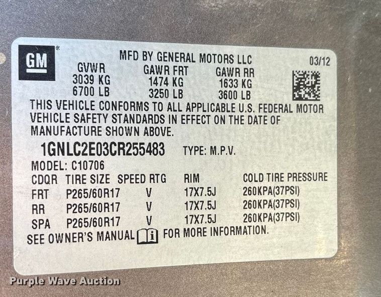 image for item ED2307 2012 Chevrolet Tahoe Police SUV