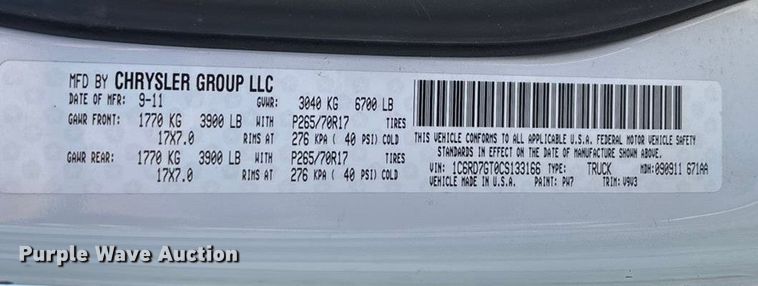 image for item ED2314 2012 Dodge Ram 1500 SLT Quad Cab pickup truck